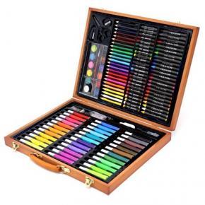 150-Piece Wooden Art Set | Watercolor Pens, Oil Colors & Tools | Complete Creative Kit for Artists & Students