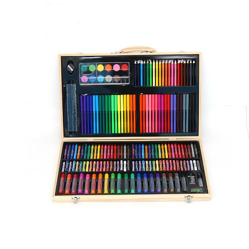 Colored Pencils Drawing Art Marker Pen Set Thrink 180pcs Kids & Adults Drawing Art Set in Wooden Case Delux Artist Art Set for Childrens and Proffesionals 