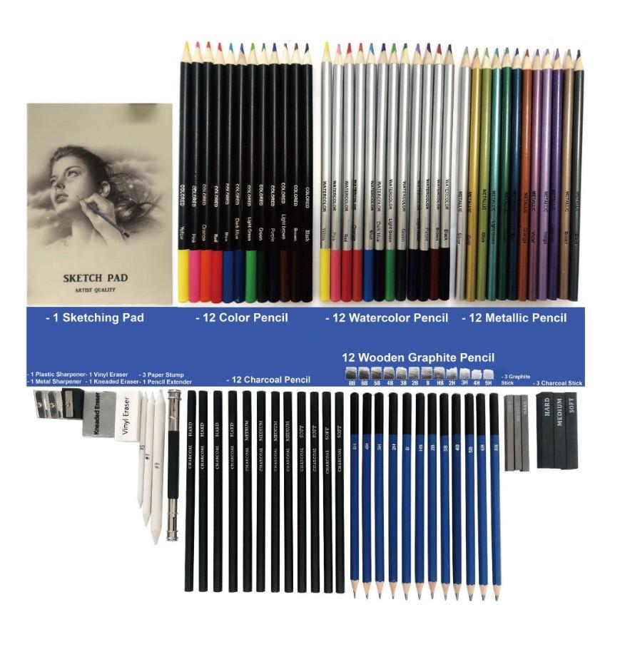 72 Pcs Drawing Pencils Set Sketching Kit, Zipper Gift Case Inclued Colored Graphite Charcoal Watercolor Pencil Sketch Book