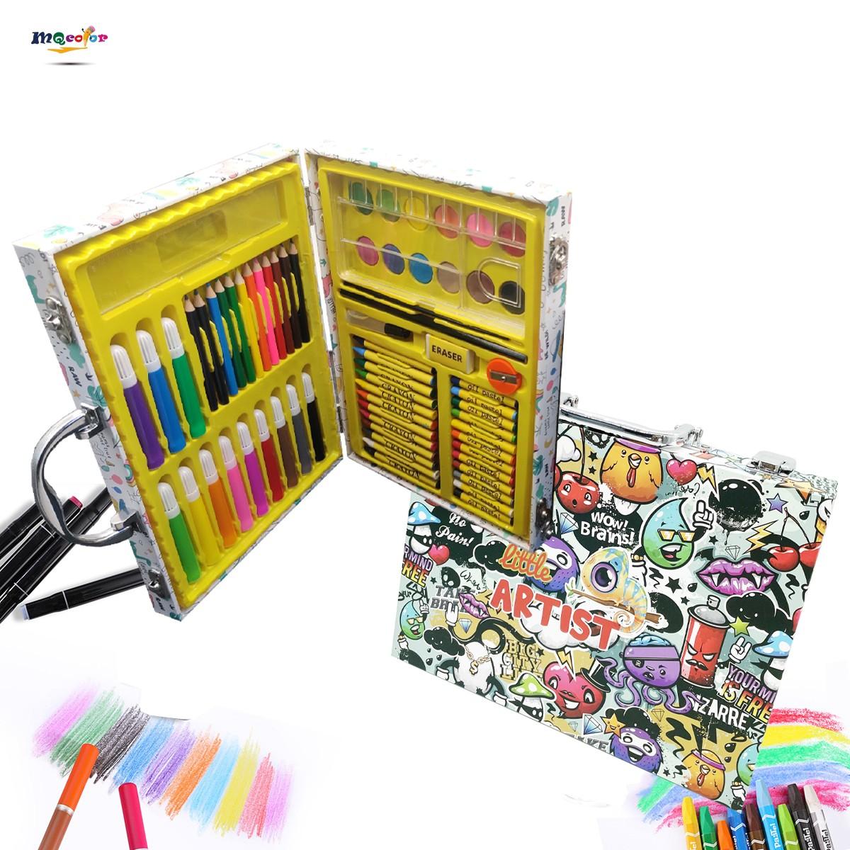 2022 New gifts nice pack 53 Pcs Non-Toxic Kids Wooden Box Watercolor Pen Colour Pencil Art Drawing Set Painting Set