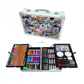 145-Piece Aluminum Art Set | Double-Layer Design with 24 Oil Pastels & Markers | Safe & Non-Toxic Art Kit for Ages 5-12