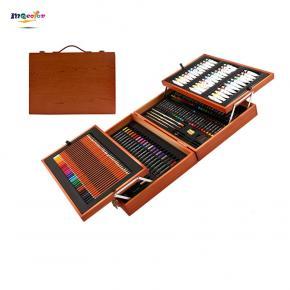 174-Piece Deluxe Double-Deck Art Set | 54 Oil Pastels & 42 Watercolor Pens | Professional Wooden Painting Kit for All Ages