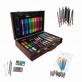 123-Piece Premium Wooden Art Set | 3-Layer Drawer Design with 18 Watercolor Pens | Professional Painting Kit for Artists