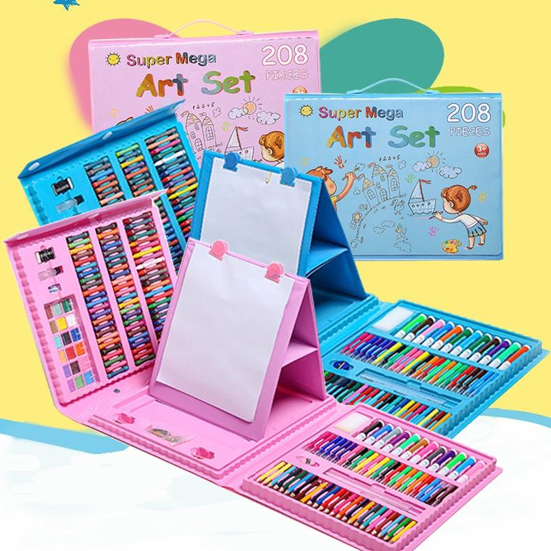 Kid's Art & Drawing kit, 208 PCS Pink Painting Set for Children, Double Sided Trifold Easel Art Supplies Best Gift for Girls and Boys