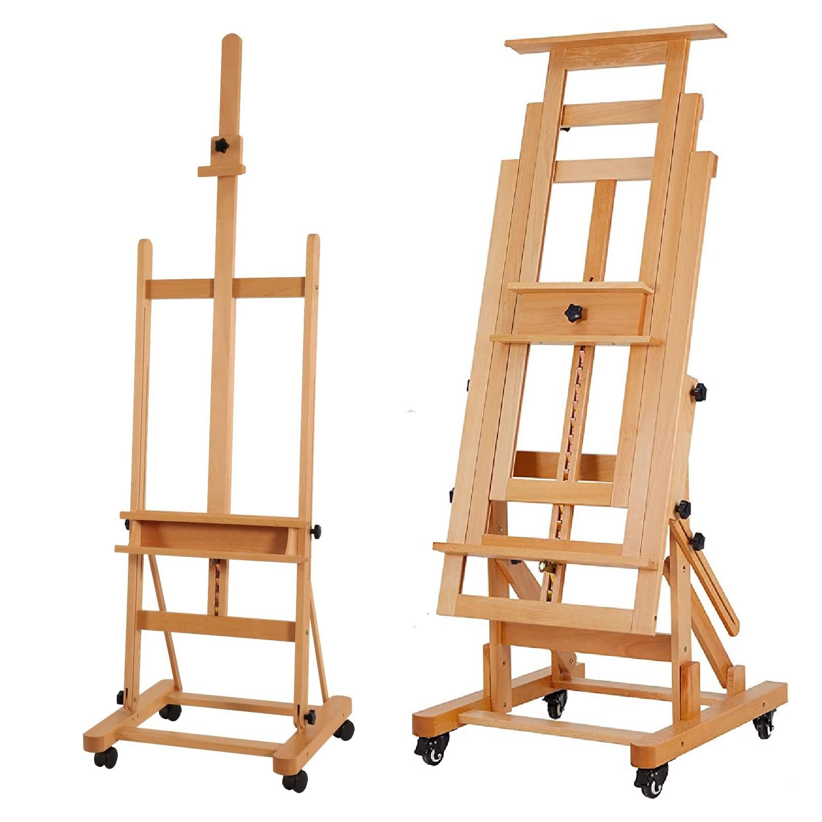 Large Painters Easel Adjustable Solid Beech Wood Artist Easel, Studio Easel for Adults with Brush Holder, Holds Canvas up to 48