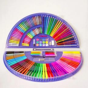153-Piece Semi-Circle Art Studio | 50 Watercolor Pens + 20 Oil Sticks | Expandable Travel Art Kit with 12 Pigment Powders & Tools