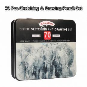 Professional 70-Piece All-in-One Sketching Kit | 24 Graphite + Woodless Charcoal Pencils in Metal Tin Case | Artist-Grade Tools for Studio & Outdoor