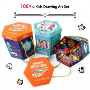 Deluxe 106-piece Hexagonal Cubic Paper Box Painting Set Drawing Art Marker Set Art Stationery Set For Kids