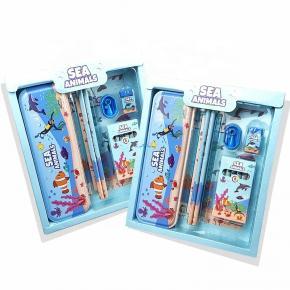 8 Kinds of Patterns Cartoon Theme School Kit Supplies Kids Stationery Set For Kids With Ruler Pencils Eraser Pen Case