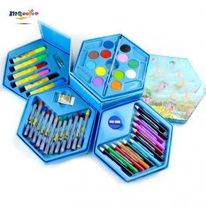 Cartoon Style 46pcs Kids Art Set | Washable Watercolor Pens & Color Powder | Non-Toxic Drawing Kit with Gift Box