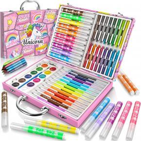 Unicorn-Themed 52pcs Art Kit with Washable Markers | Non-Toxic Painting Set for Girls 3-12 | Portable Drawing Case with Coloring Book