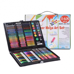 168-Piece Comprehensive Art Set with Oil Pastels & Watercolor Cakes | Compact Drawing Kit for Kids & Adults
