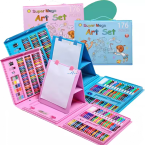 176-Piece Deluxe Art & Crafts Kit for Kids & Adults | Oil Pastels + Watercolor Cakes | Portable Creative Drawing Set