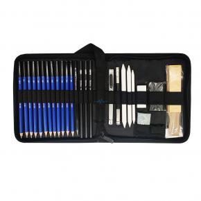 Professional Sketch Master Kit - 30pc Graphite & Charcoal Set with 8B to 5H Pencils + Blending Tools 