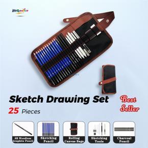 Professional 25-Piece Sketch Drawing Kit | Roll-Up Bag Design | Sketching Supplies for Artists, Students, and Gift Ideas