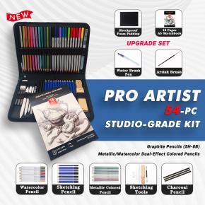 Pro 54-Piece Technical Drawing Kit | 24 Colored Pencils + A5 Sketchbook & Shockproof Tools | Architects & Designers Gift