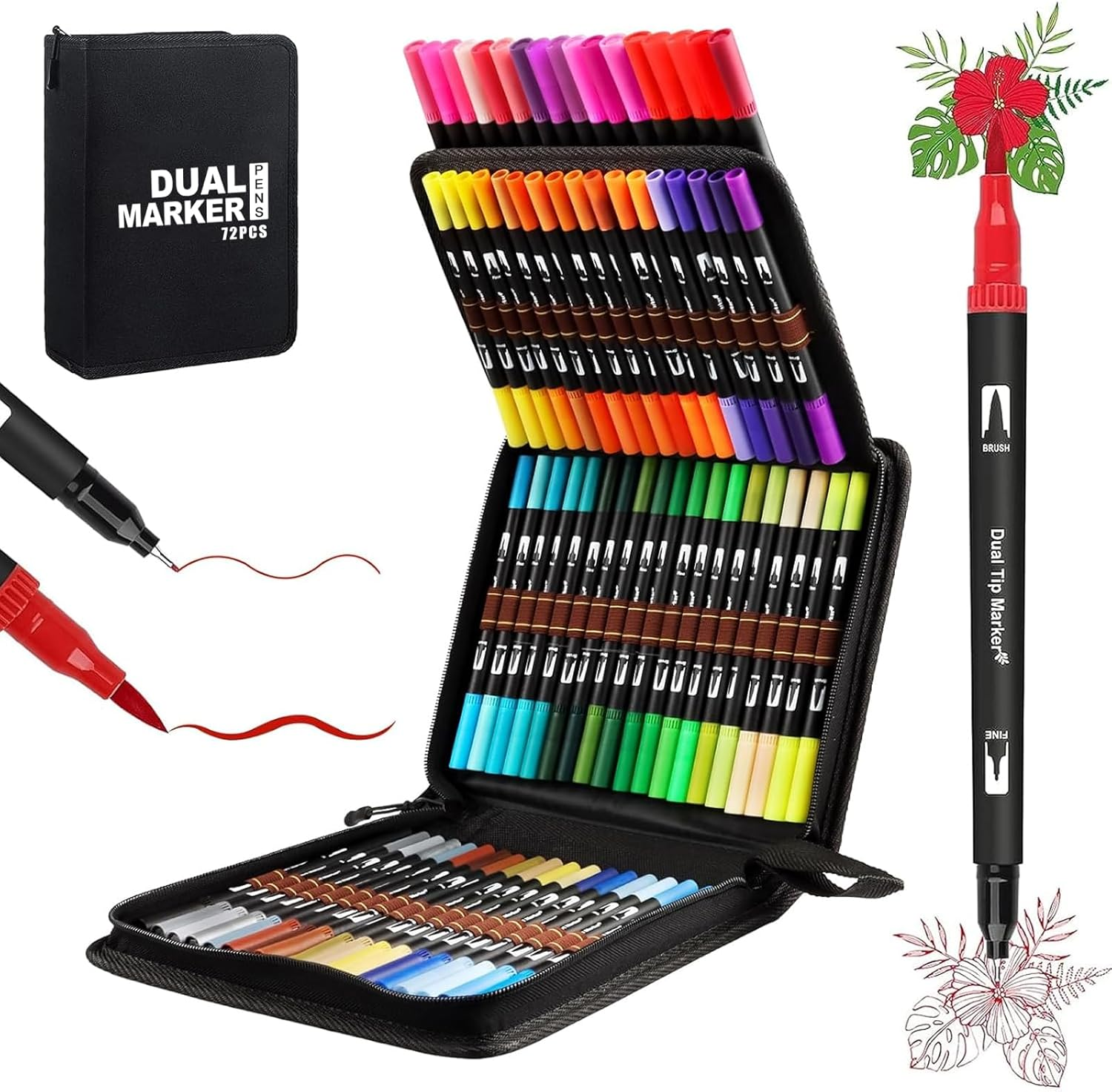 Dual Tip Art Markers Set 24/36/48/72/120 Colors Water Brush Pens with Fine Felt Plastic Material for Creative Expression