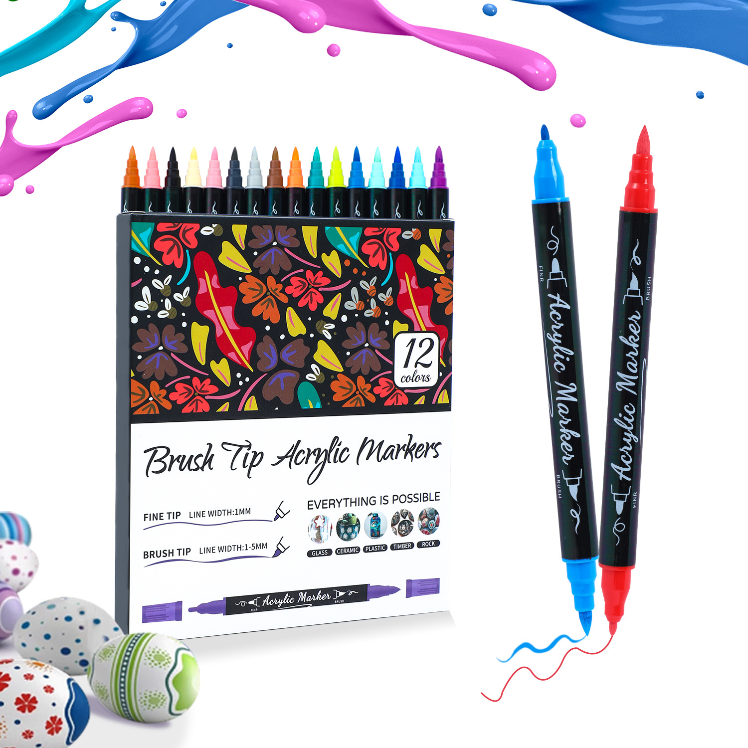 MQCOLOR AM211 Customizable 12/24/36/48 Color Kidsren's Watercolor Set Double-Ended Soft Tip Acrylic Marker Cross-Border Design