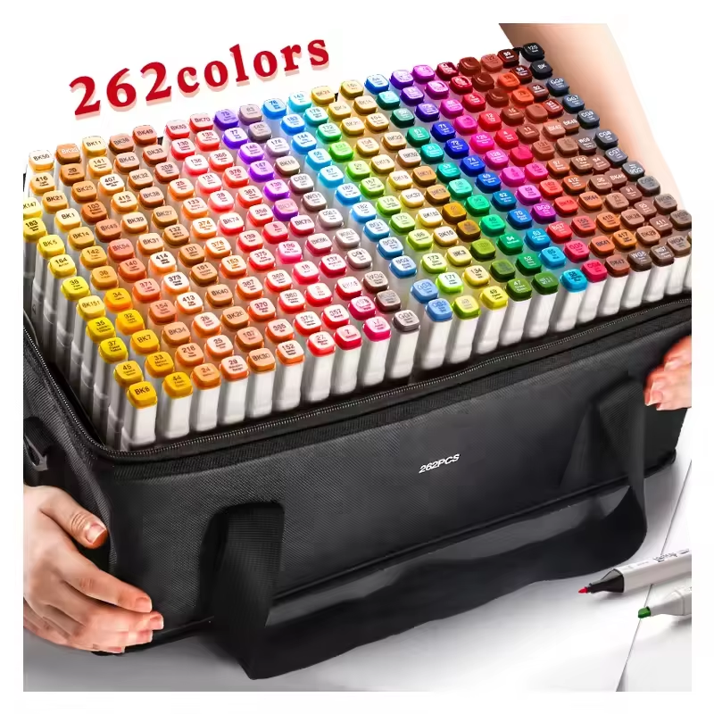 Dual Tip Alcohol Markers Set 24/36/48/60/80/120/262 Colors Fine Convenient Carry Case for Kids Adults Sketching Coloring Drawing
