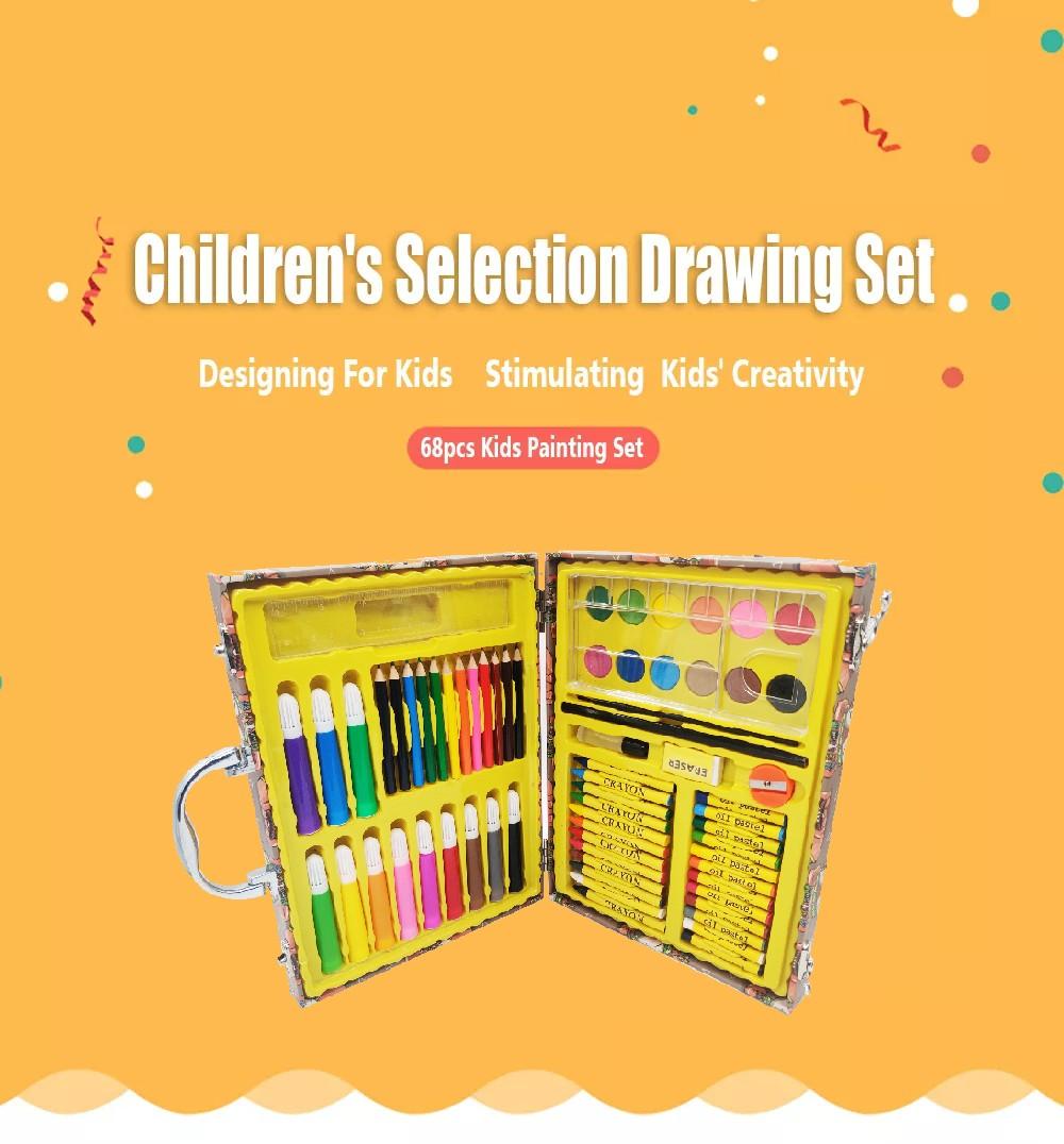 68-piece wooden art set with colorful tools inside