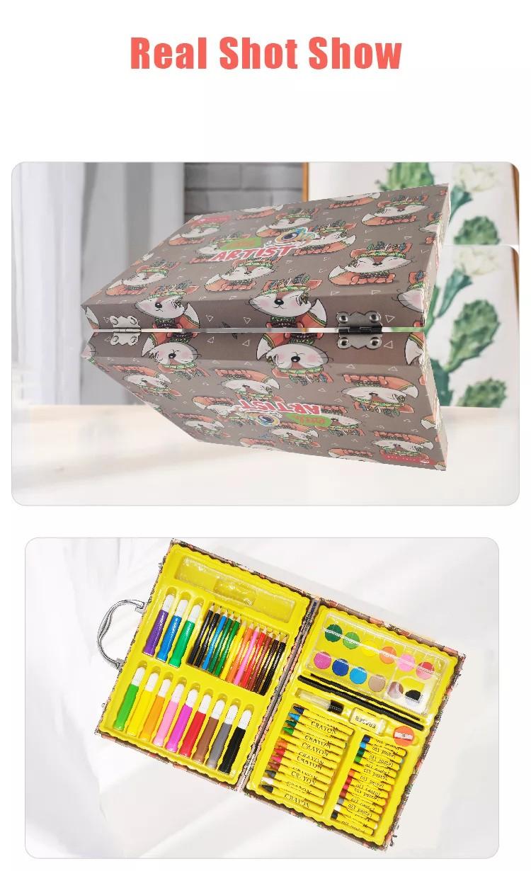 Kids painting in classroom with wooden art set