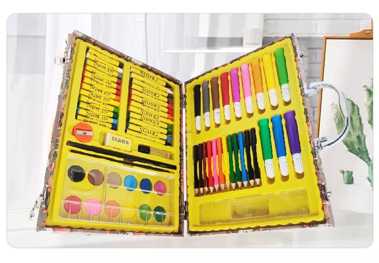 Kids painting in classroom with wooden art set
