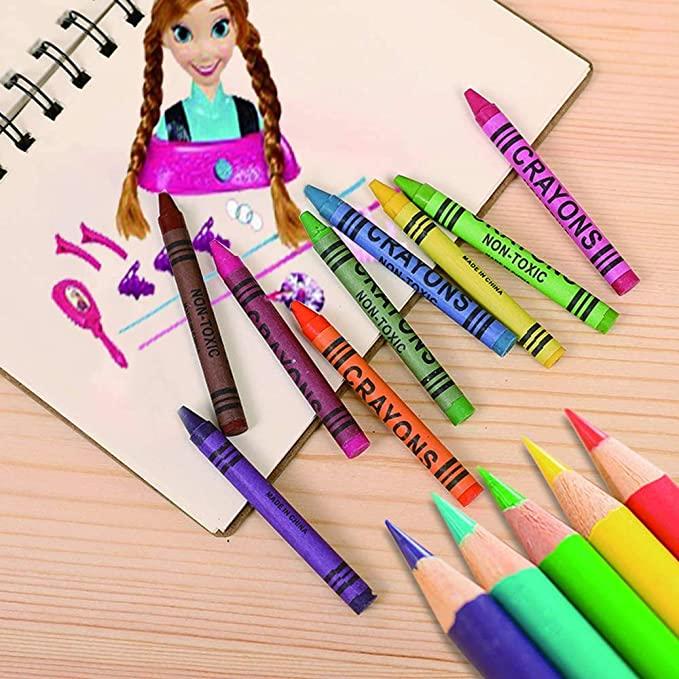 Detailed accessory list including 24 oil pastels, 33 markers, and 24 watercolor paints
