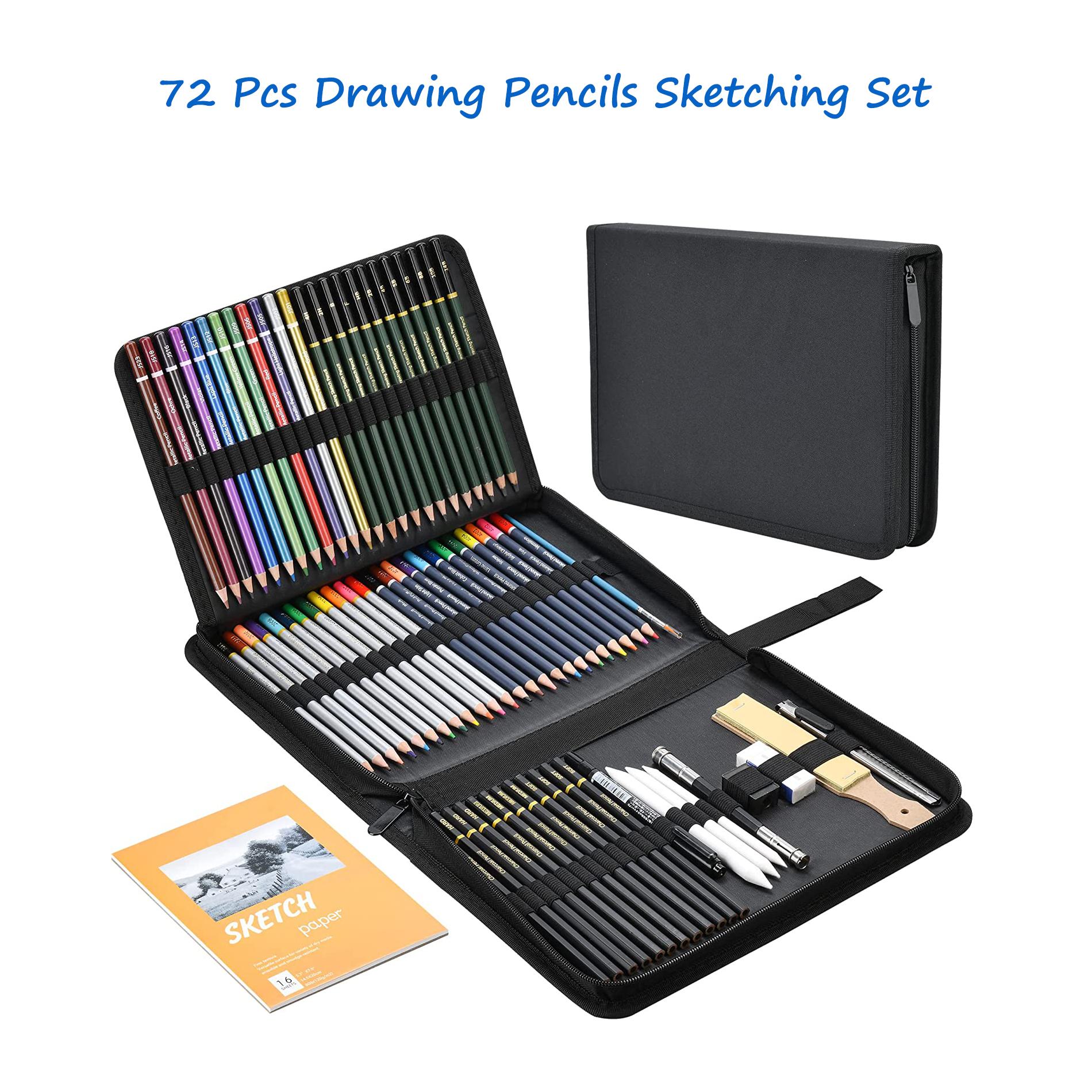 Glokers 72-Piece Art Supplies & Drawing Kit Set Art Pencils, Graphite, Metallic