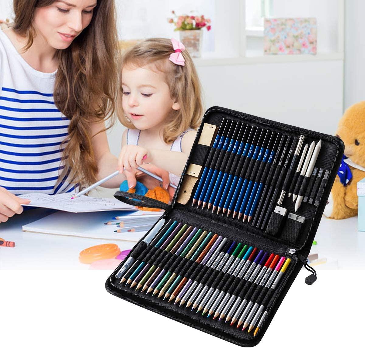 Odomy 51pcs/set Professional Drawing Kit Wood Pencil Sketching Pencils Art Sketch Painting Supplies