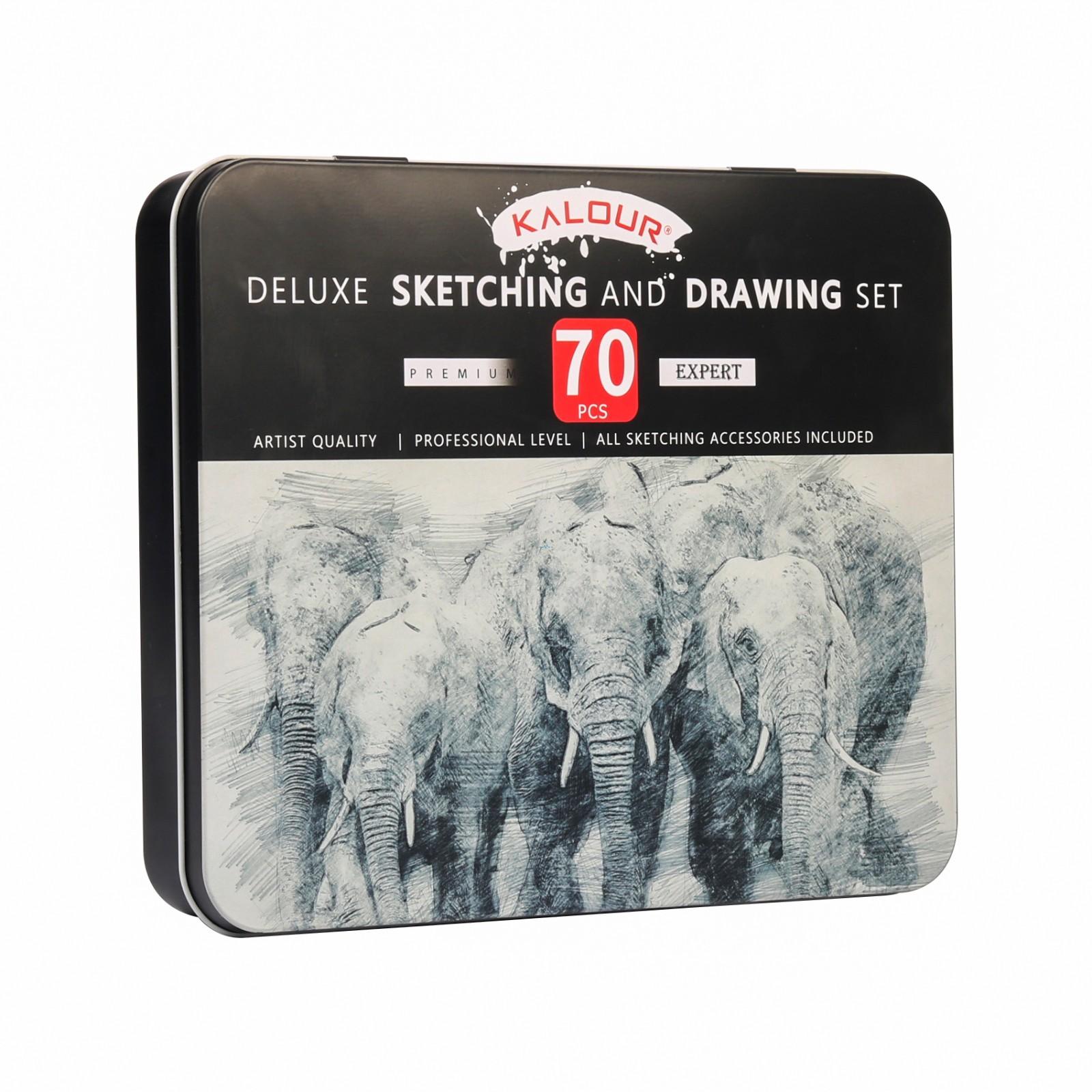 Professional 70-Piece Metal Tin Case Sketching Kit for Architects & Artists