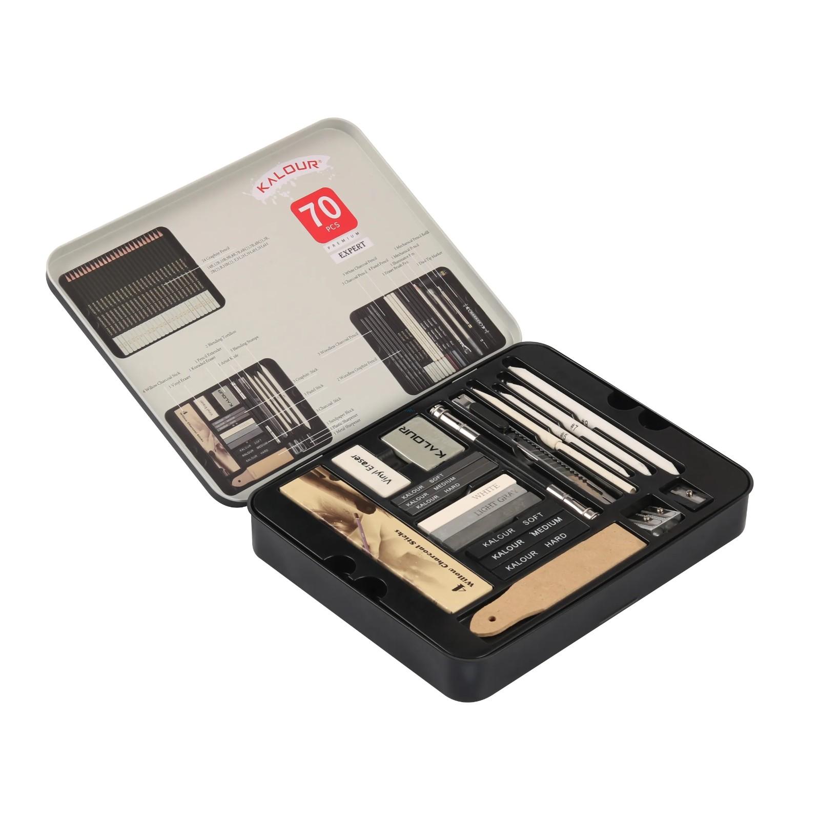 Professional 70-Piece Metal Tin Case Sketching Kit for Architects & Artists