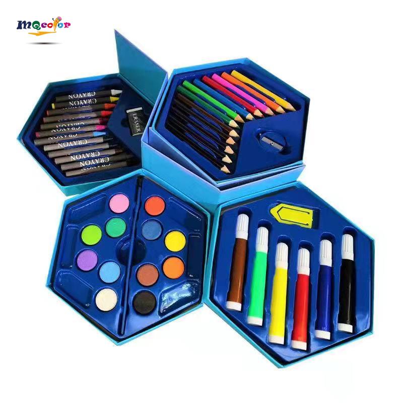 Cartoon Style 46pcs Kids Art Set | Washable Watercolor Pens & Color Powder | Non-Toxic Drawing Kit with Gift Box