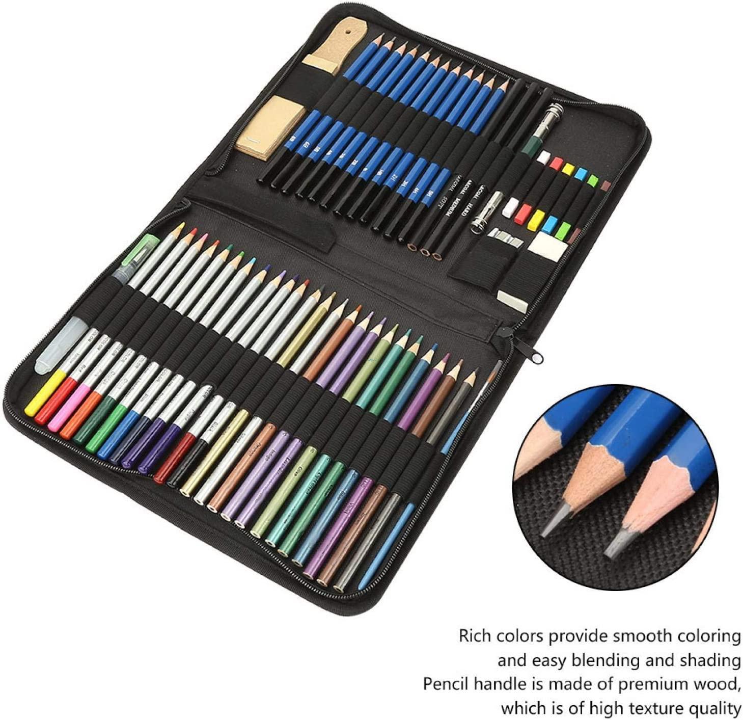 Professional 51-piece art set with metal/water-soluble cores displayed in open case  