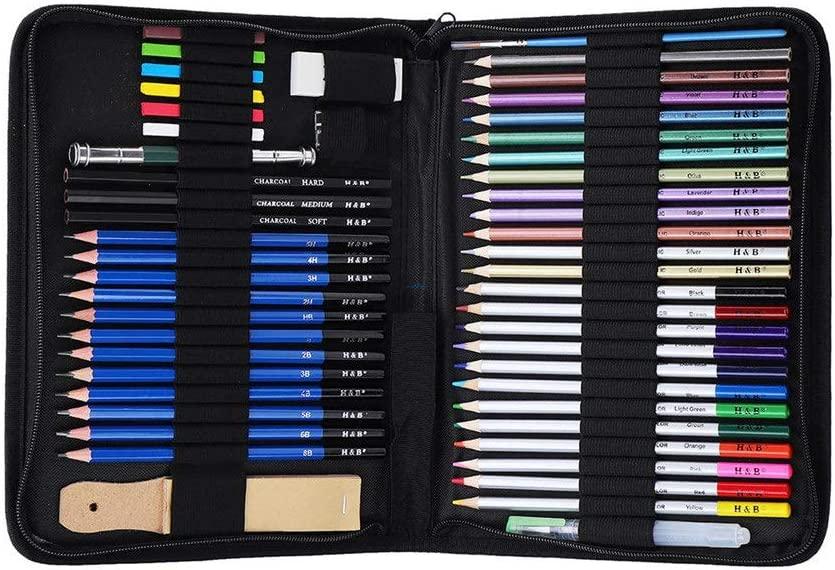 Professional 51-piece art set with metal/water-soluble cores displayed in open case  
