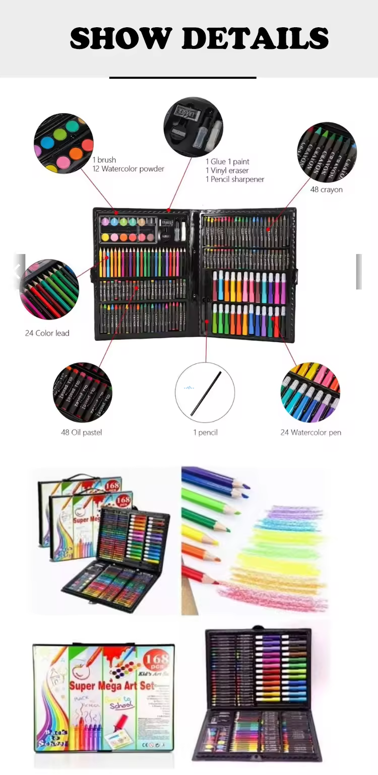 Close-up of 48 crayons and 18 oil pastels in the art set