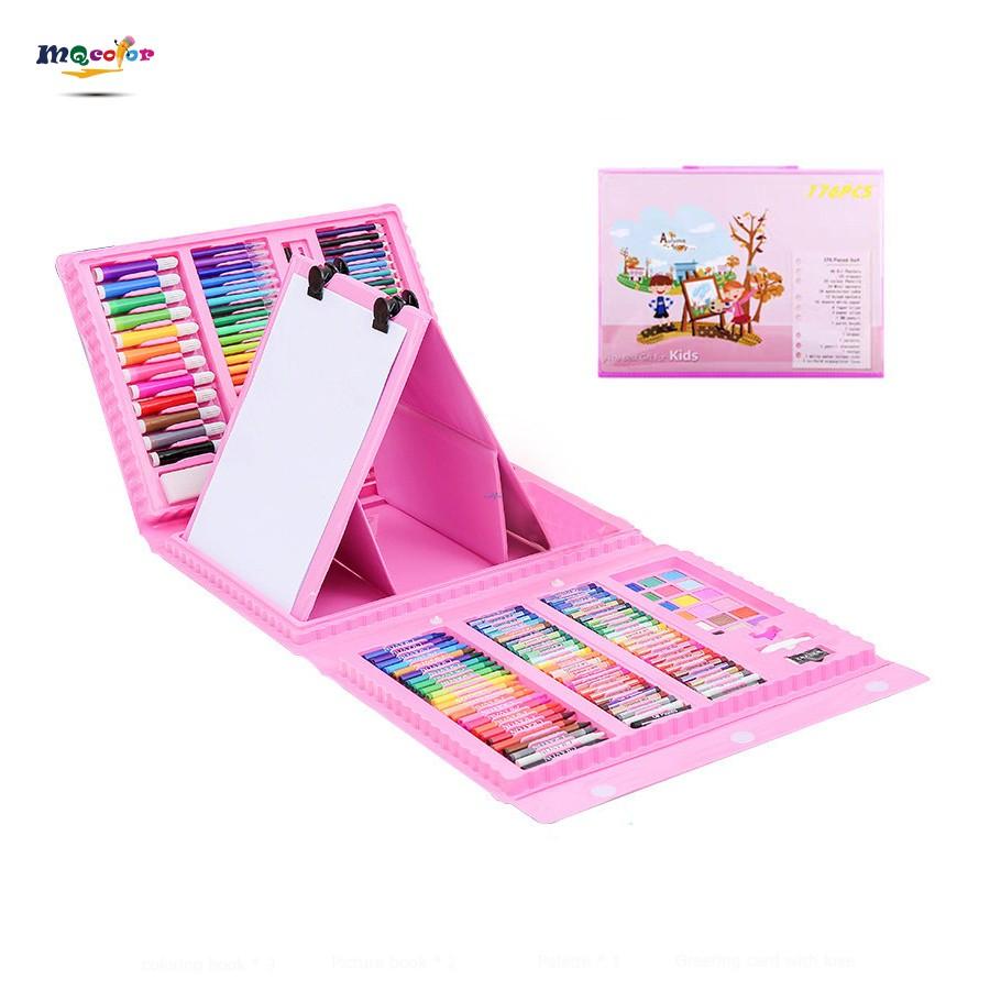 Mother and daughter painting together with 176-piece art set