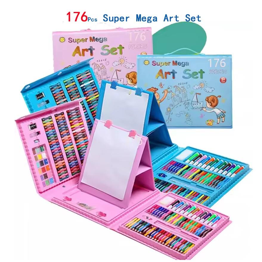 Mother and daughter painting together with 176-piece art set
