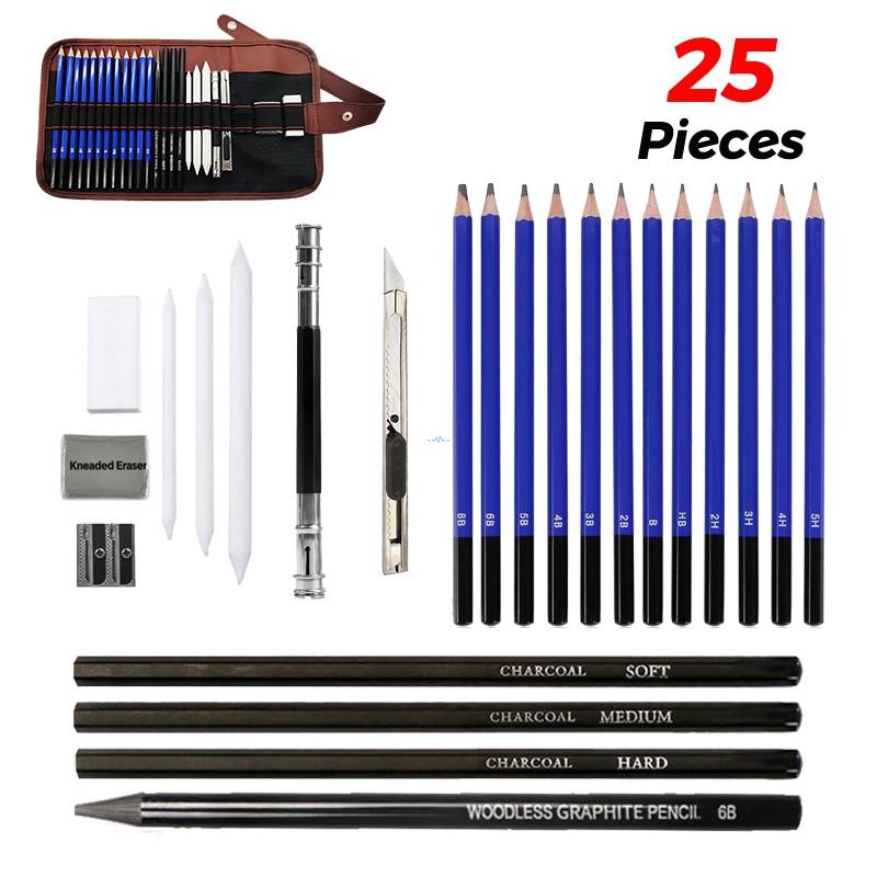 Artist rolling up sketch kit with pencils and charcoal sticks visible in canvas wrap  