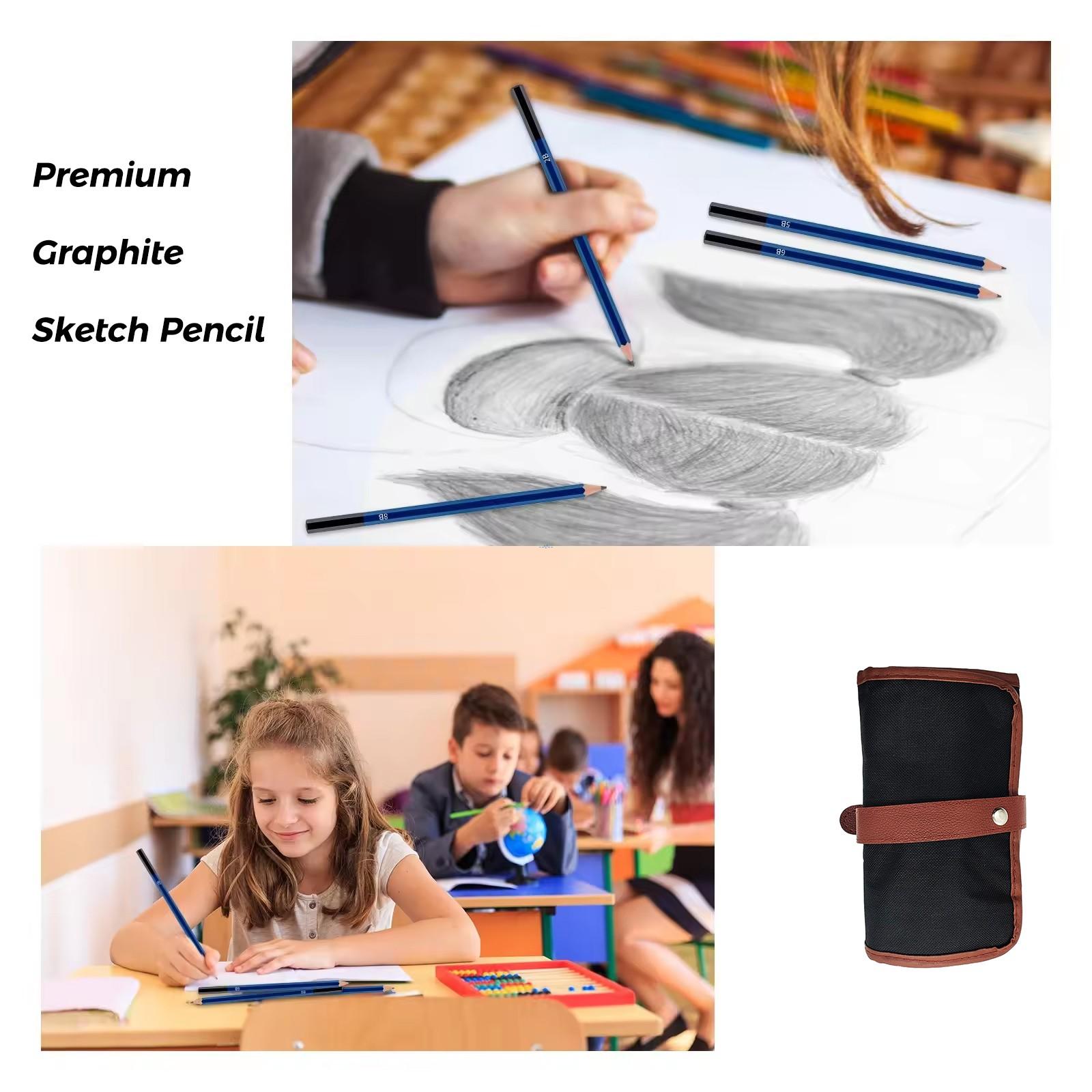 Professional 25-Piece Sketch Drawing Kit with Roll-Up Bag