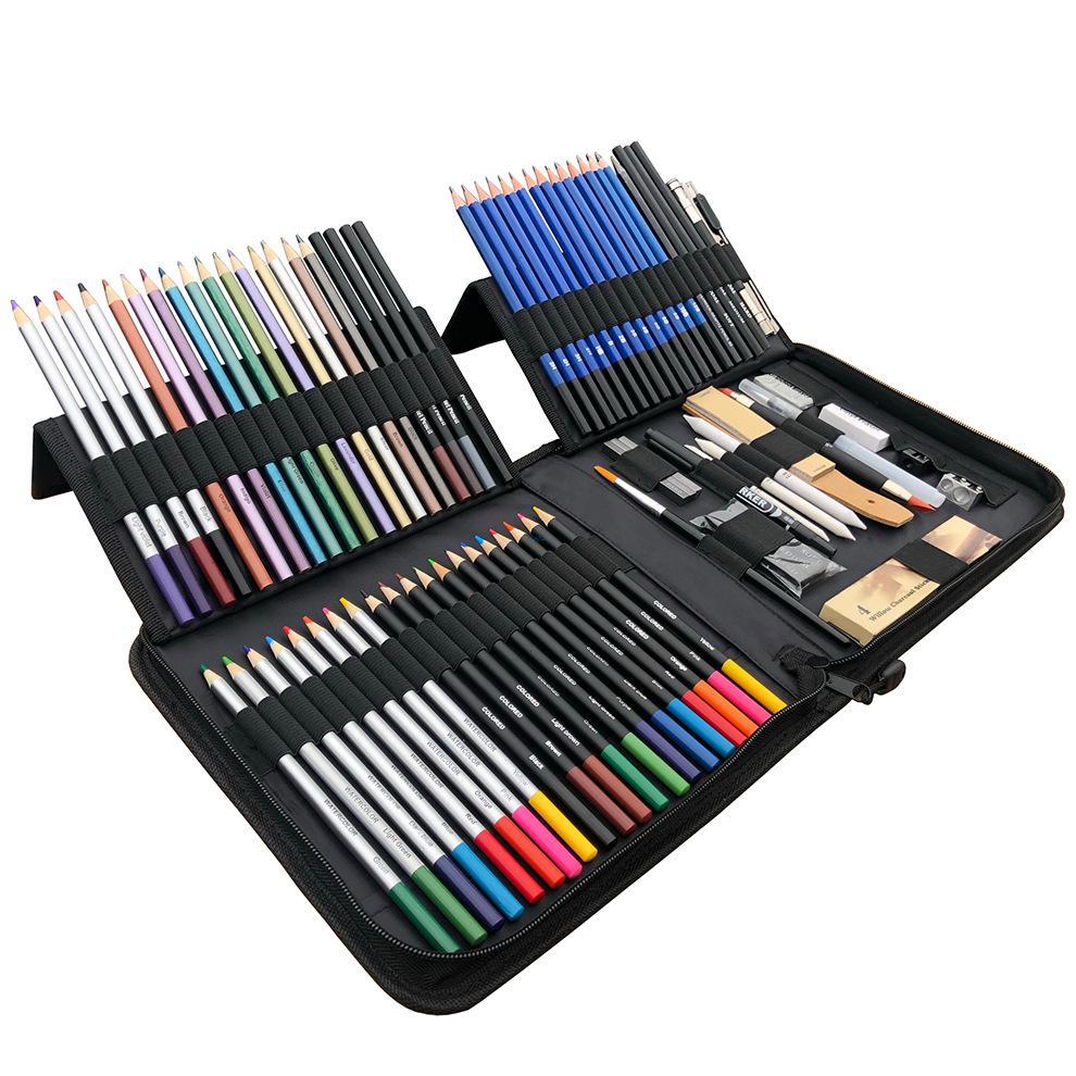 Professional 83-Piece Sketch & Colored Pencil Kit with Nylon Zipper Bag