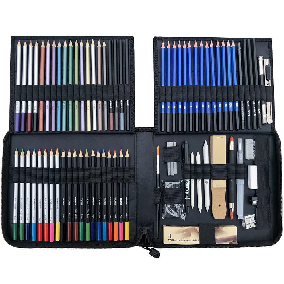 Professional art kit with flip-stand design showing pencils and tools