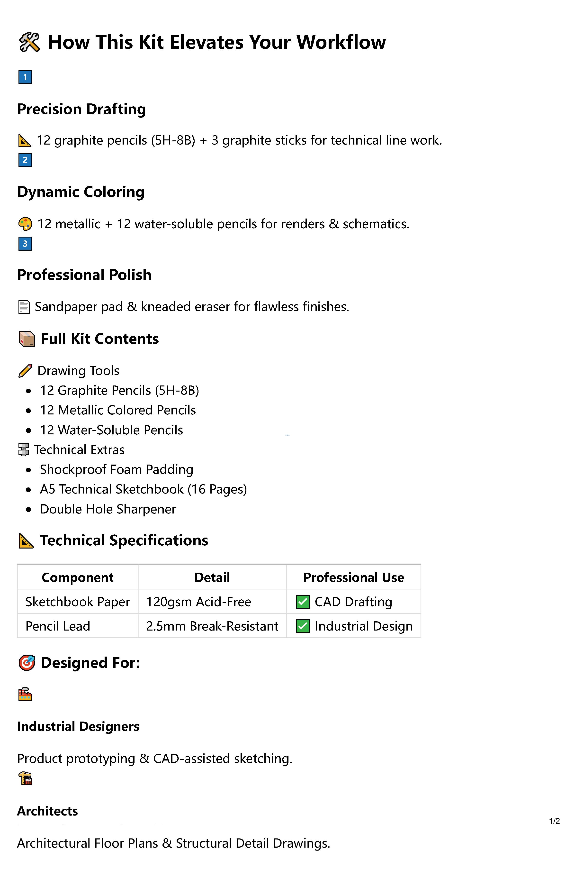MIL-STD certified drafting kit with pencils and technical tools