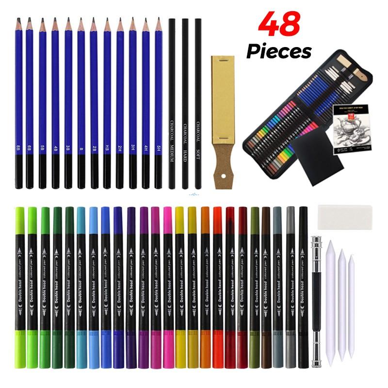 Professional 48-Piece Dual-Tip Art Kit with Watercolor Markers & Shockproof Case