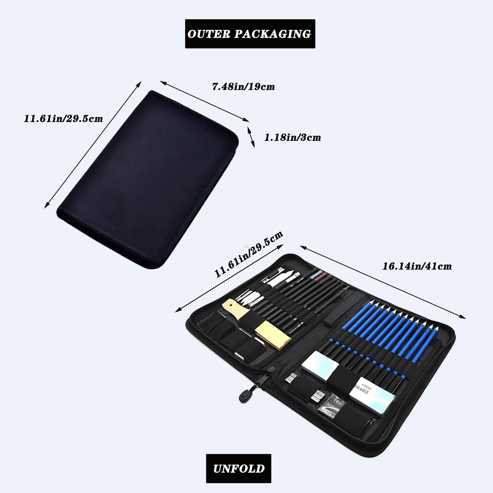 Professional 40-Piece Cedar Sketching Kit with Nylon Roll Case