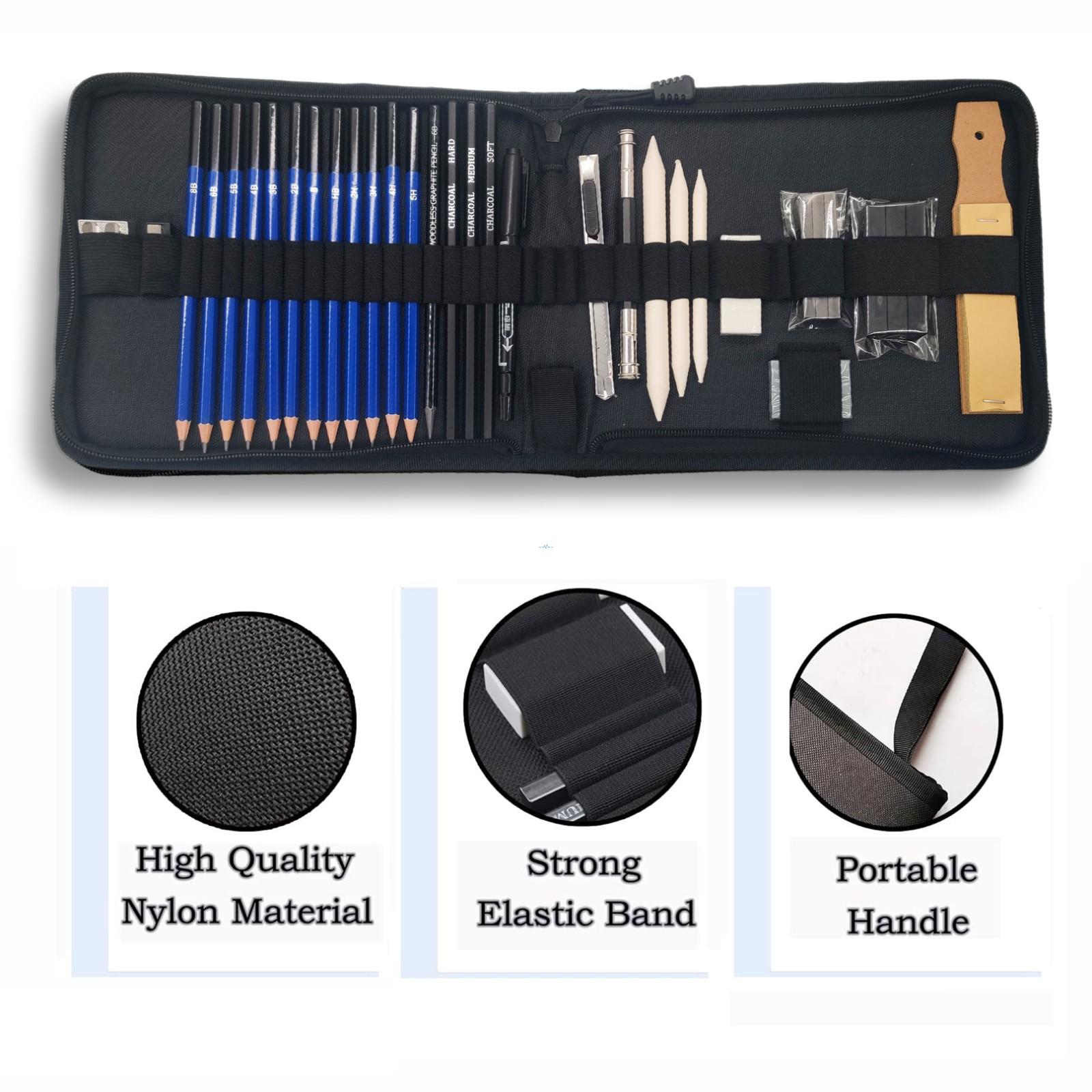 Enhanced 36-Piece Sketching System with Graphite Pencils and Technical Tools