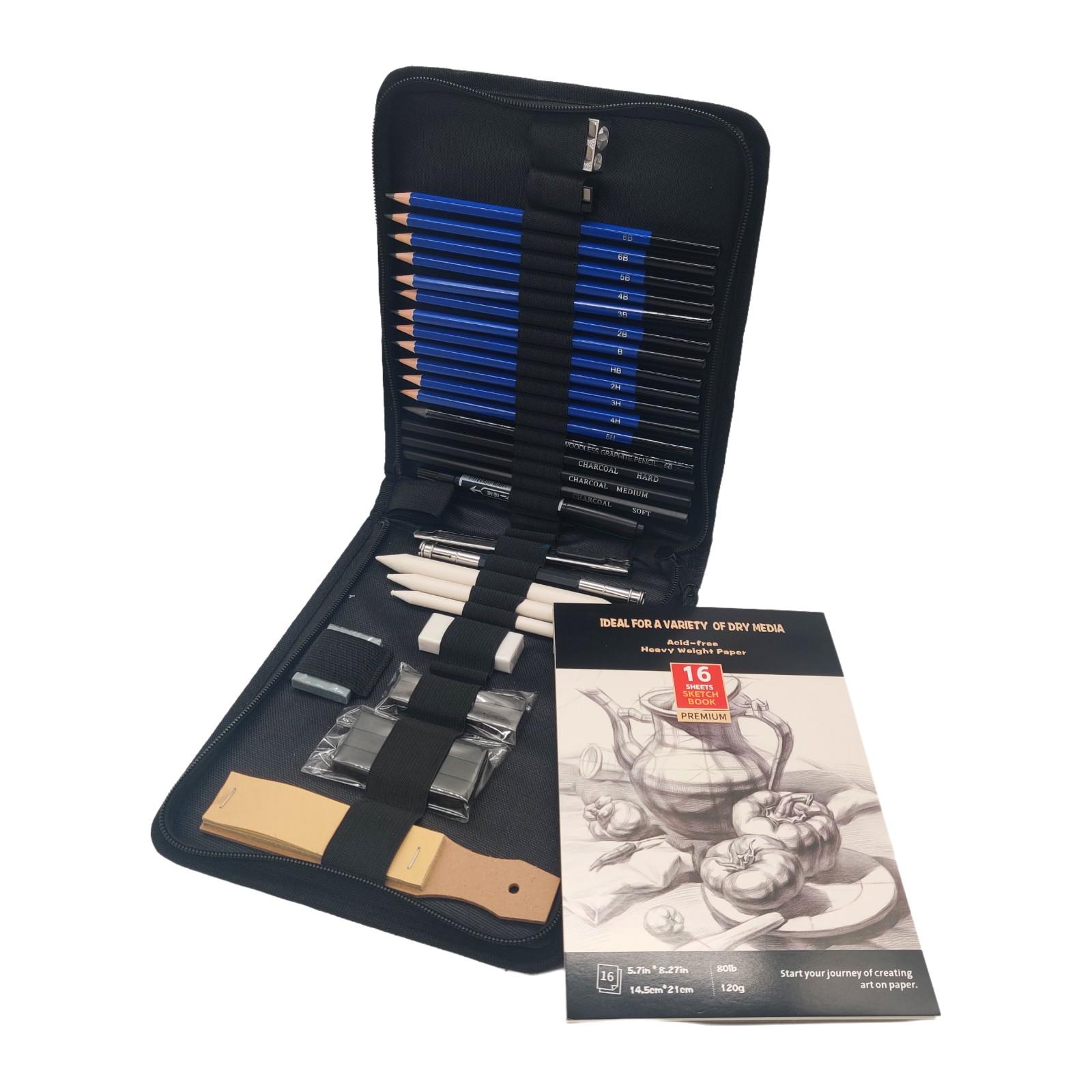 Enhanced 36-Piece Sketching System with Graphite Pencils and Technical Tools