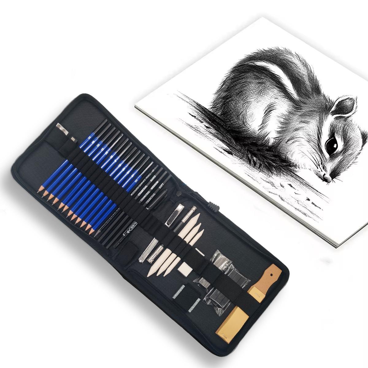 Enhanced 36-Piece Sketching System with Graphite Pencils and Technical Tools