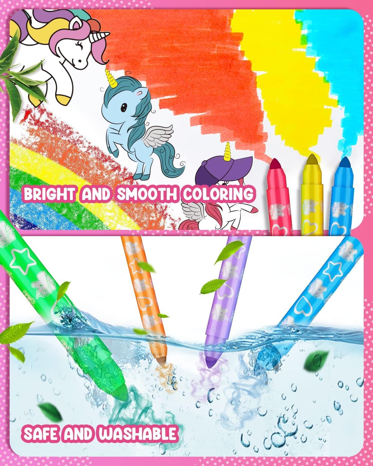 Girl painting outdoors with unicorn art case	