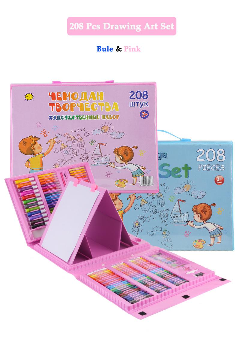 208-piece kids art set with oil pastels, crayons, and built-in easel