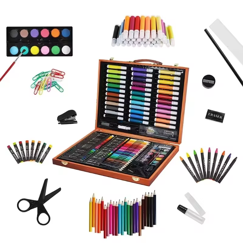 Detailed list of 4-size drill pens, liquid glue, and metal binding tool